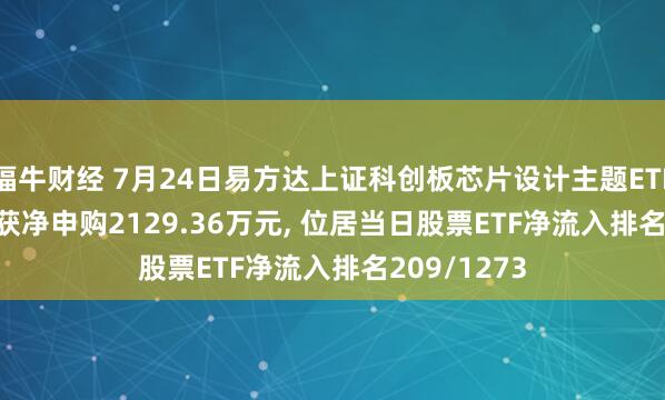 福牛财经 7月24日易方达上证科创板芯片设计主题ETF(589030)获净申购2129.36万元, 位居当日股票ETF净流入排名209/1273